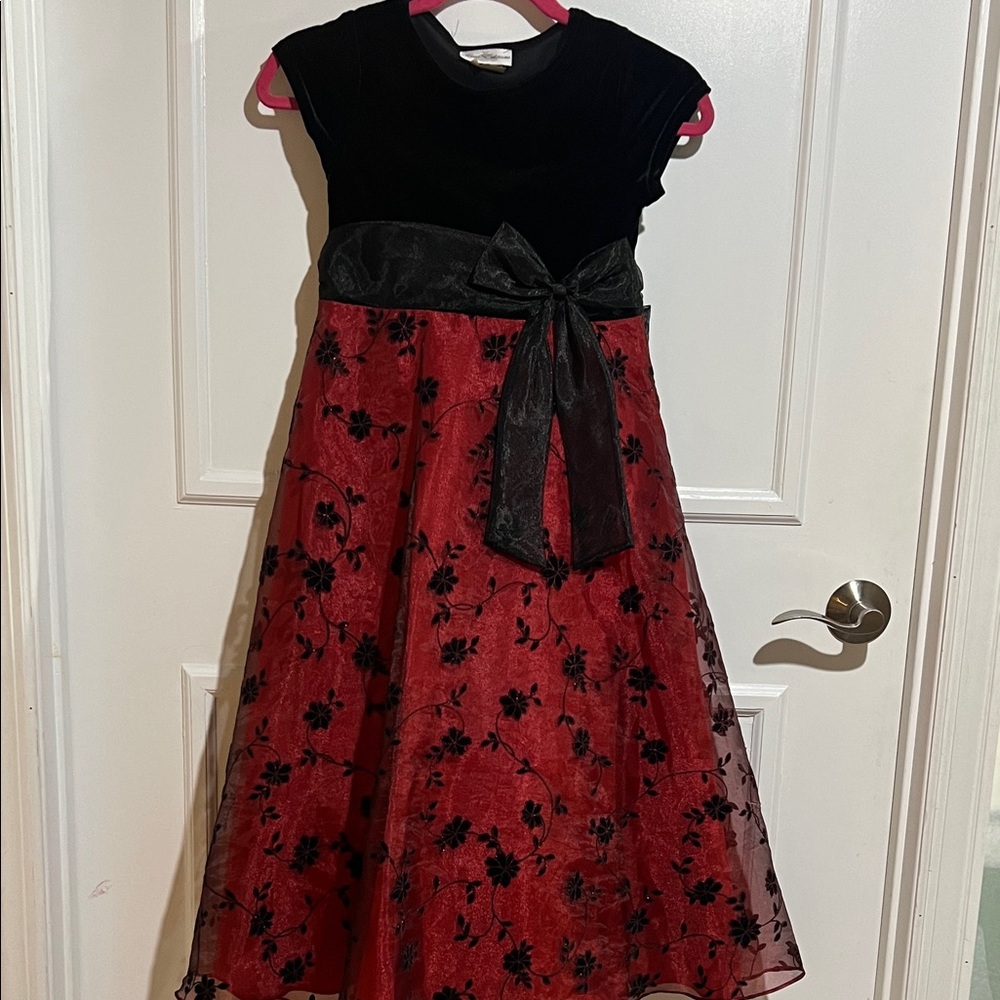 Rare Editions Black and Red Floral Kids Dress